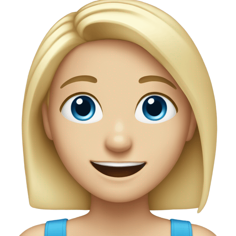 Blonde girl blue eyes with braces smiling  emoji