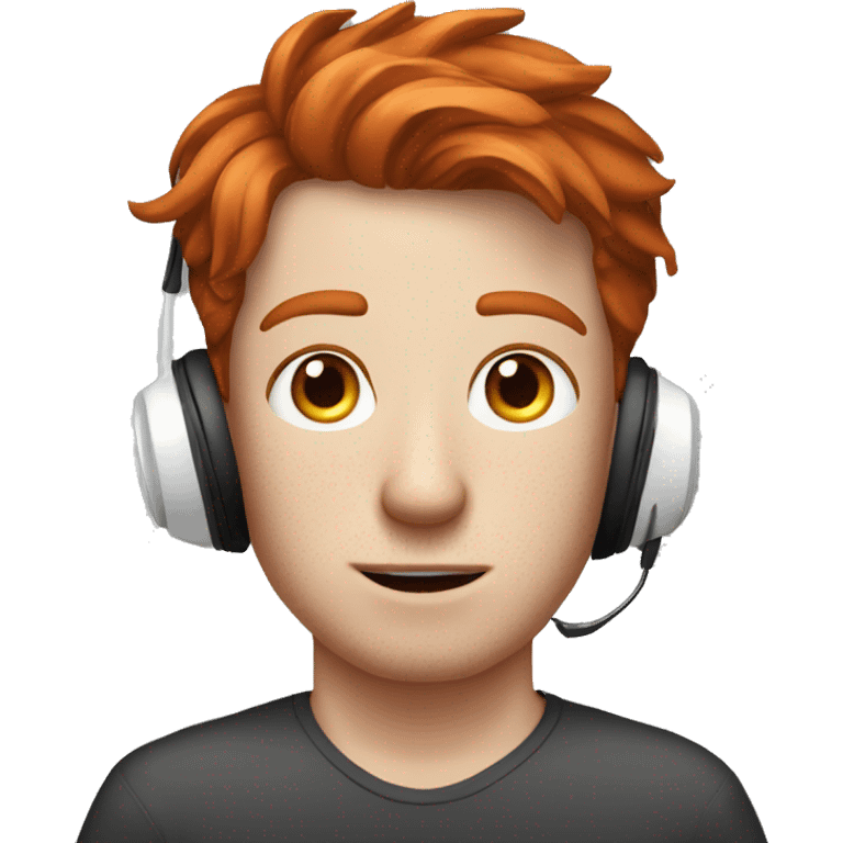 Red hair white boy freckle with headset on emoji