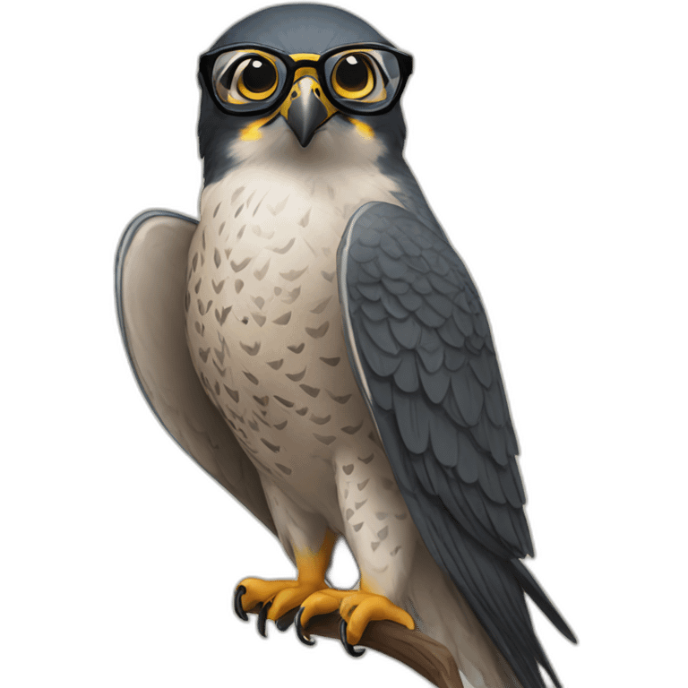 A peregrine falcon with a tattoo and glasses emoji