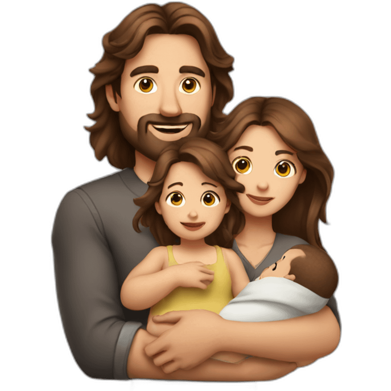 Brown hair father, long Brown hair mother holding a baby emoji