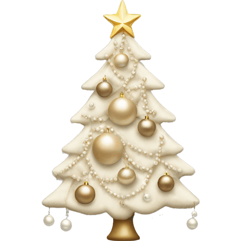 Christmas tree with beige and white ornaments and pearls emoji