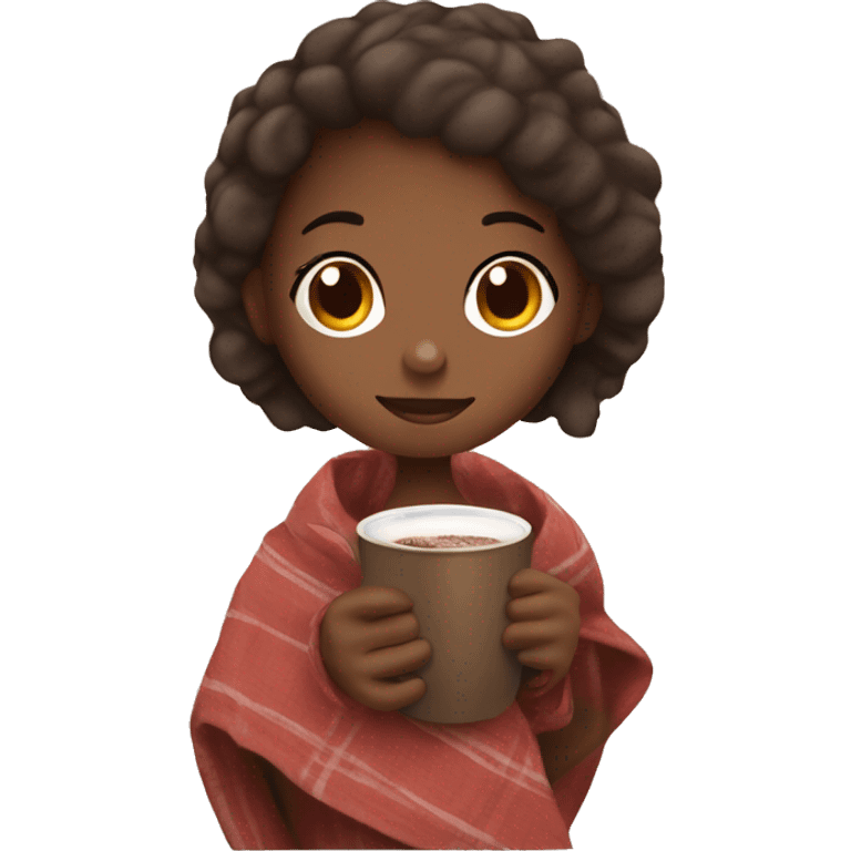 Girl with blanket around her and hot cocoa in her hand emoji