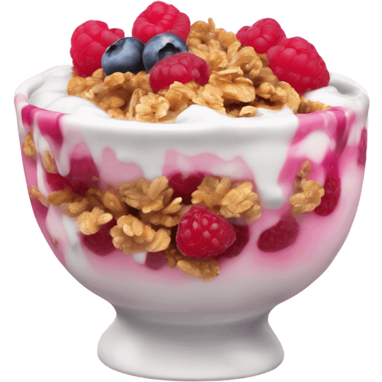 Cartoony Yogurt bowl with raspberries and granola emoji