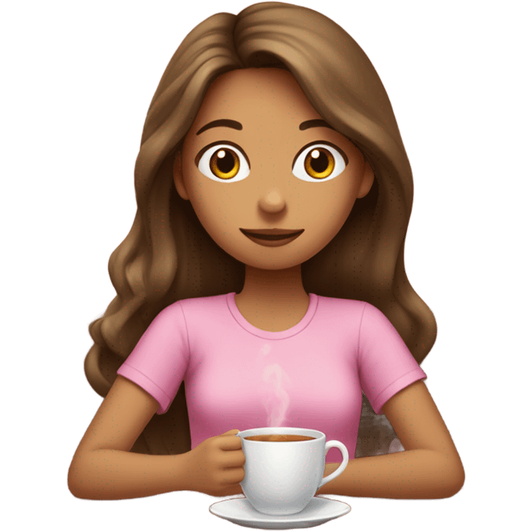 Girl sipping tea with pink shirt and long brown hair emoji