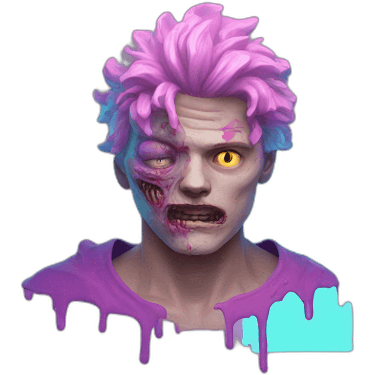 Vaporwave person, half person face half zombie face emoji