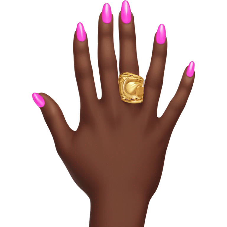 Hand with pink nails and gold rings emoji