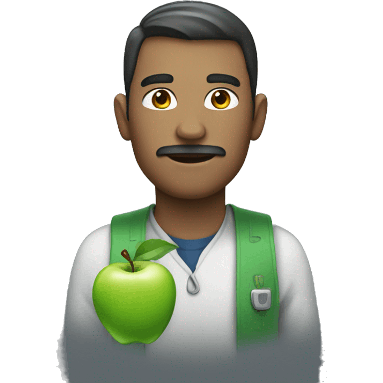 a man with an green apple instead of his heart emoji