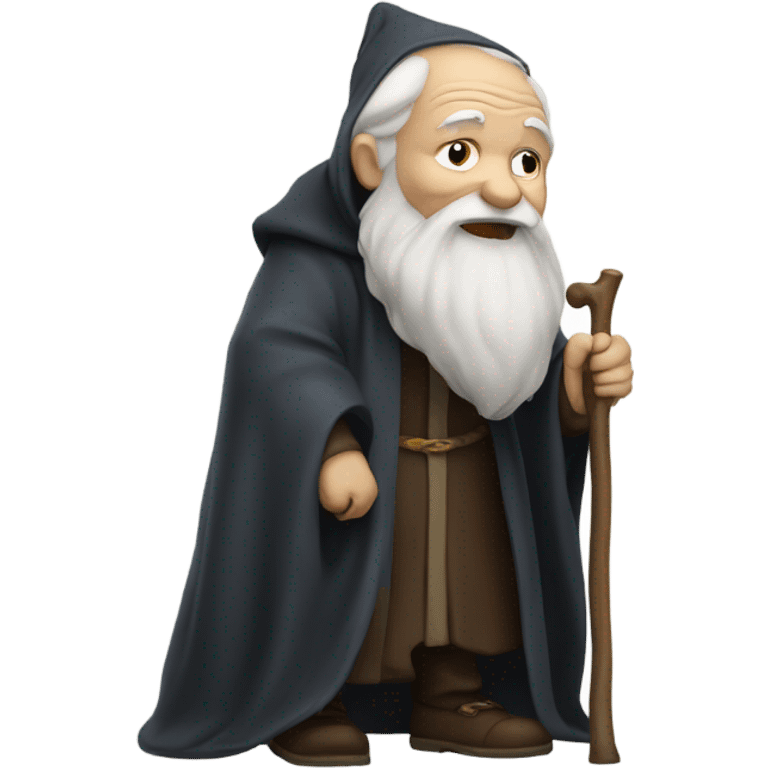 A very old man leaning down, wearing a cloak. He has a white beard and a cane  emoji