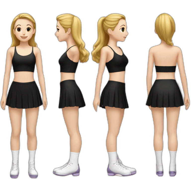 caucasian-curvy-figure skater girl short-black-skirt-back-and-front-views-long-white-socks emoji