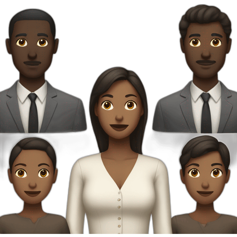 six dark-skinned men stand behind a pale woman emoji