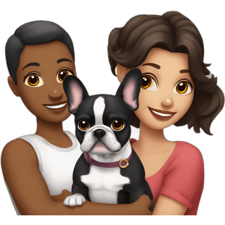 father-mother-two-daughters-brunettes-French-bulldog-black emoji