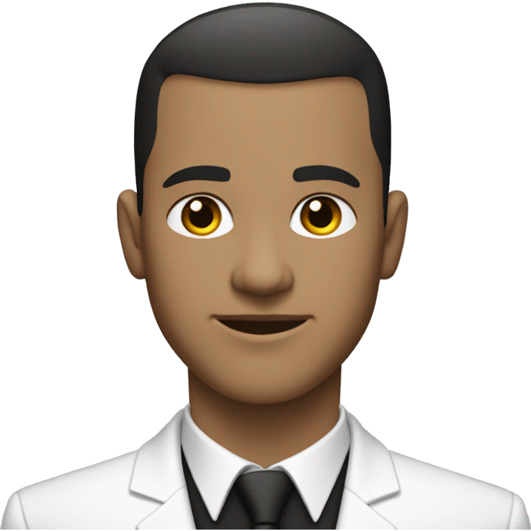 White man with dark hair buzzcut, wearing black suit and tie with white dress shirt  emoji