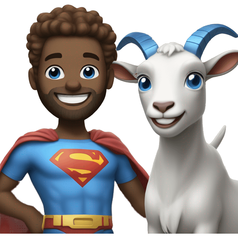 Blue goat whole body pretty smiling excited blue eyes female and superman with reddish hair and beard with blue eyes emoji