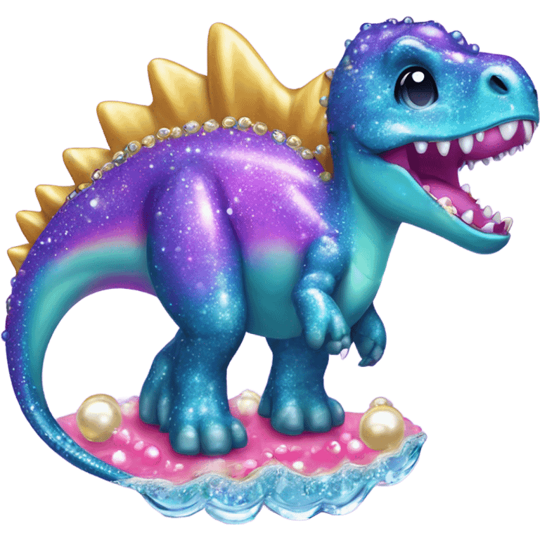 Lisa frank glitter pretty water dinosaur with fins and pearls emoji