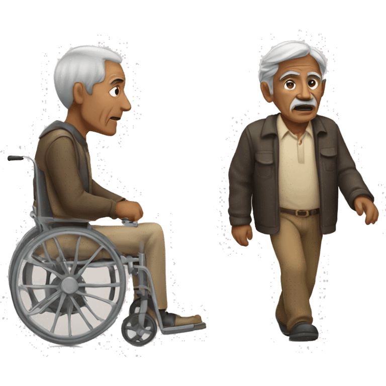 Old Indian man with black hair and a walker emoji