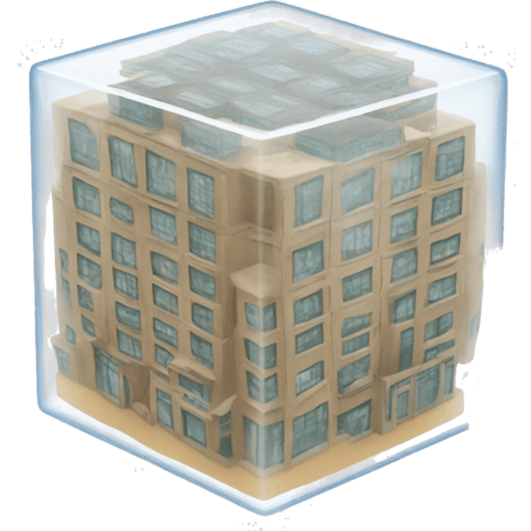 Transparent cube with inside many building  emoji