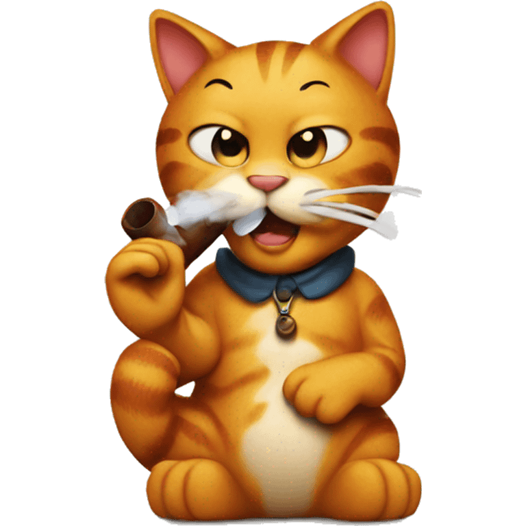 Garfield the cat smoking a wooden pipe emoji