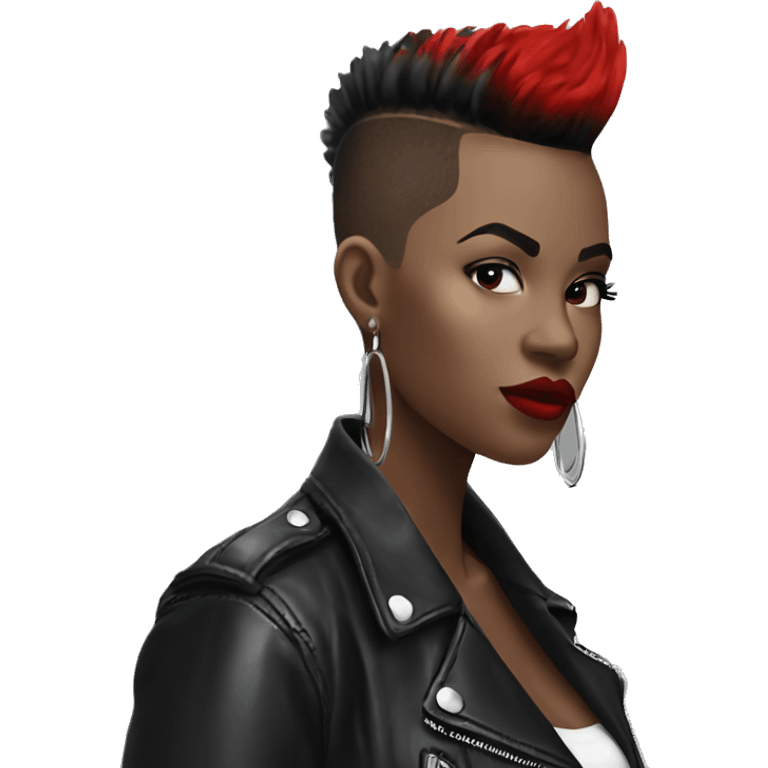 Monochrome girl Mohawk leather jacket hoop earrings red lipstick  emoji