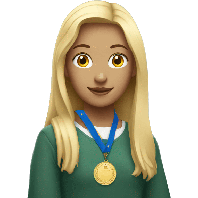 blonde student girl with medals emoji