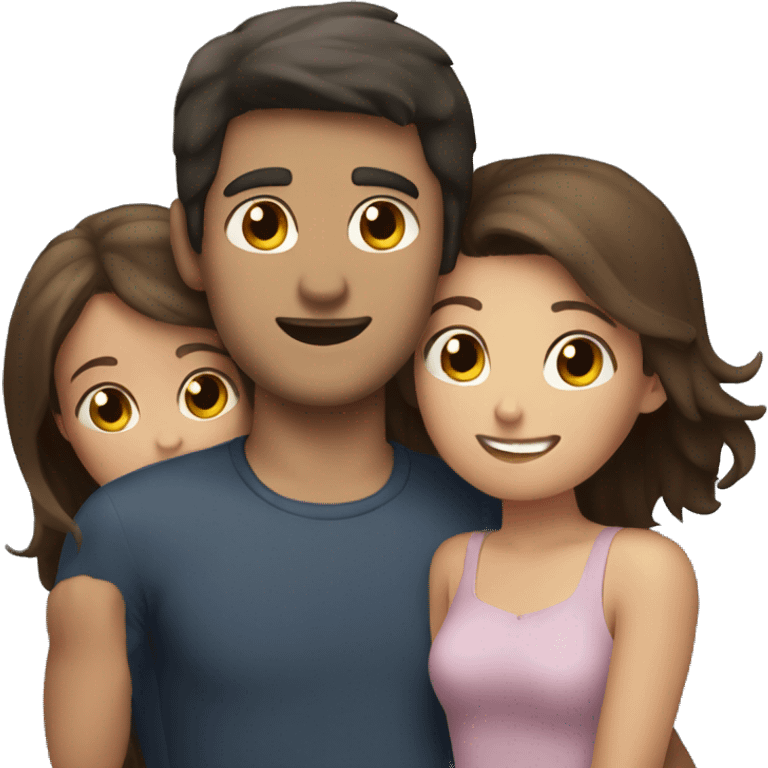 dark haired guy hugs three brown haired girls emoji