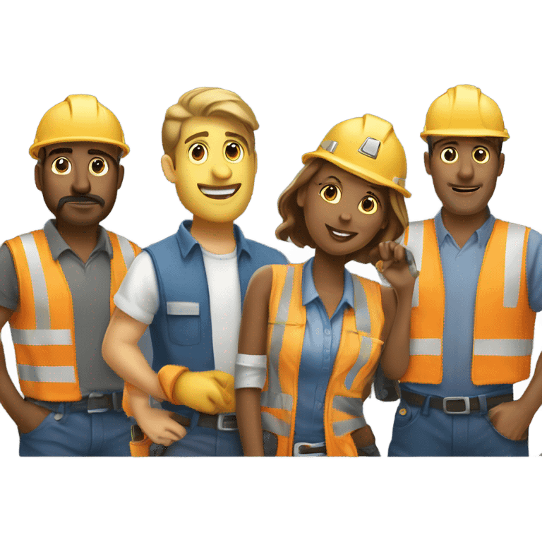 A total of three construction workers, artists, and office workers are working together. emoji