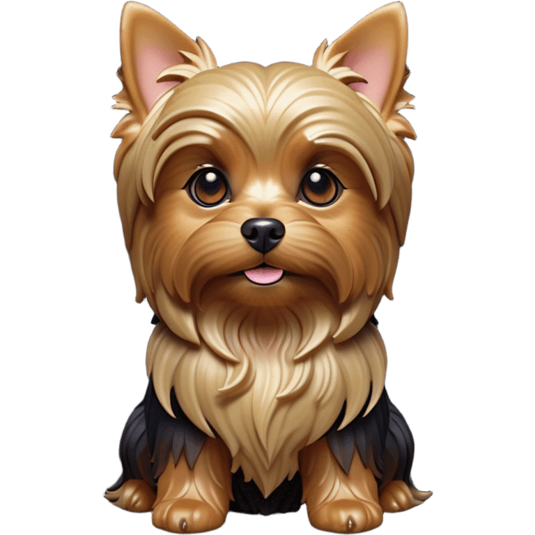 Cinematic Noble Yorkshire Terrier Portrait Emoji, Exuding refined charm and dignified poise, with a lustrous, silky fur in rich, deep hues, alert eyes and a confident expression, simplified yet exquisitely detailed, glowing with a soft, aristocratic radiance, high shine, embodying intelligent grace and classic elegance, soft glowing outline, capturing the essence of a regal Yorkshire Terrier ready to rule the screen with effortless sophistication! emoji