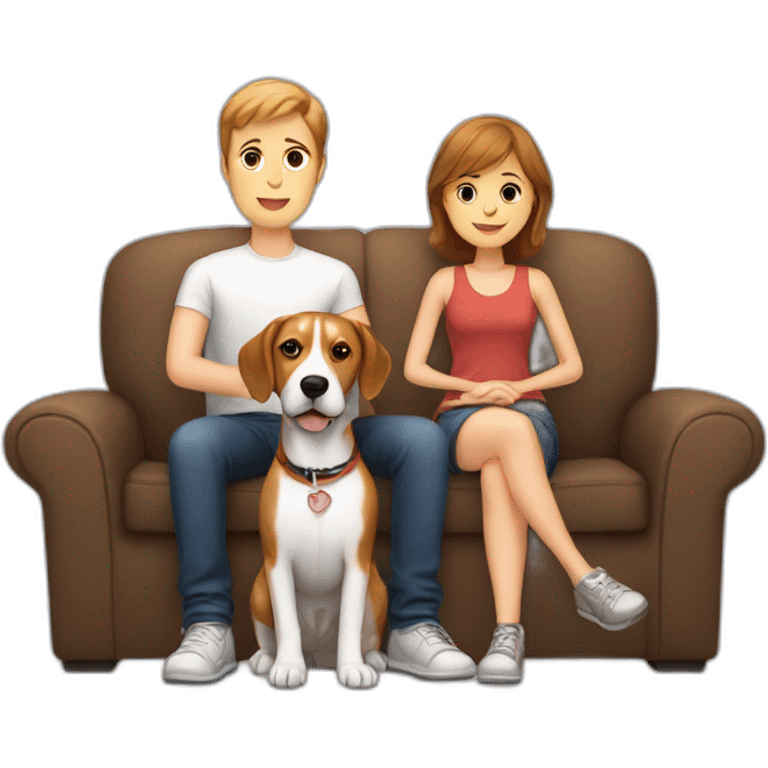 Brown hair White boy and girl with beagle Sit on couch emoji