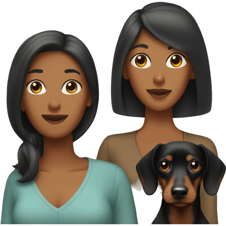 Two women and black and tan dachshund  emoji