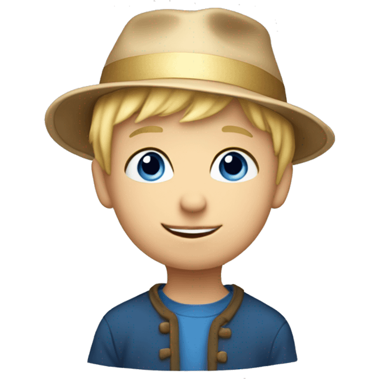 A little boy with blond hair and blue eyes in a New Year's hat emoji