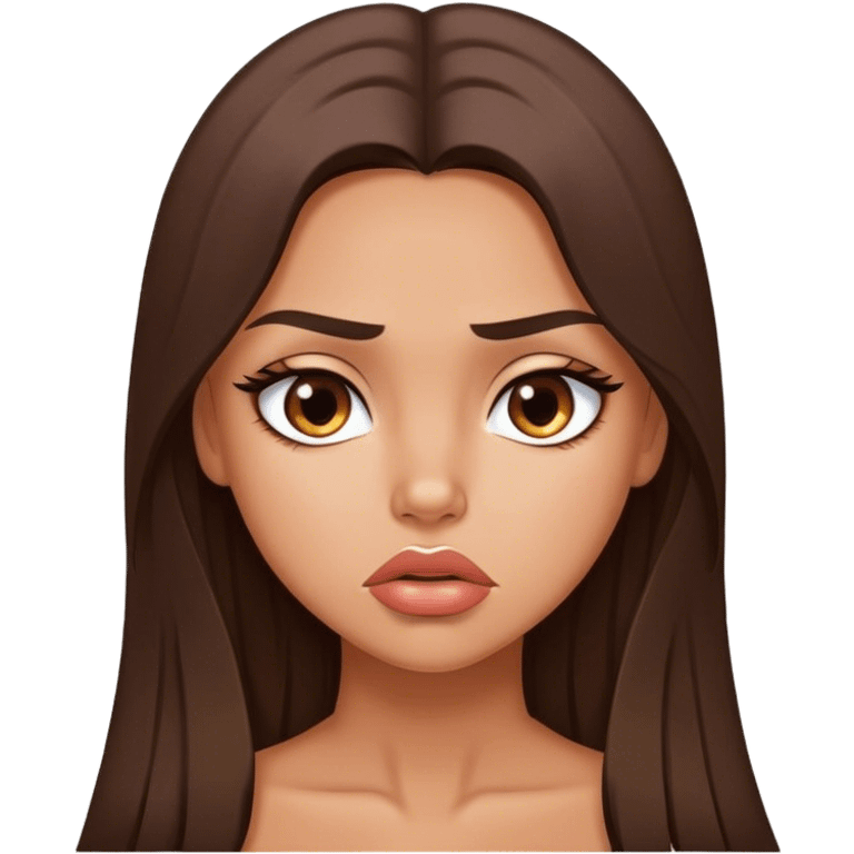 Sexy tanned beautiful cry girl with pouty lips and brunette straight long hair emoji