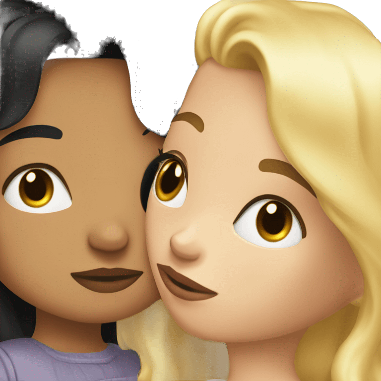 a blonde girl kissing a girl with black hair emoji