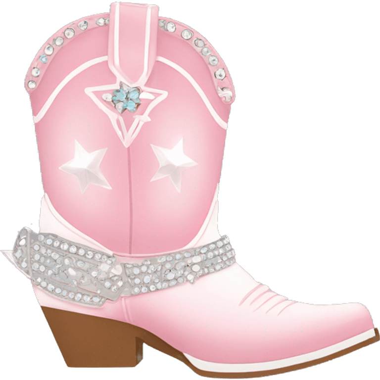 Light pink and white lined cowgirl boot with gems emoji