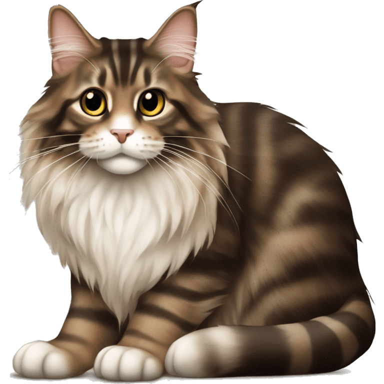 Cat Maine coon dark brown and light brown stripes eating emoji