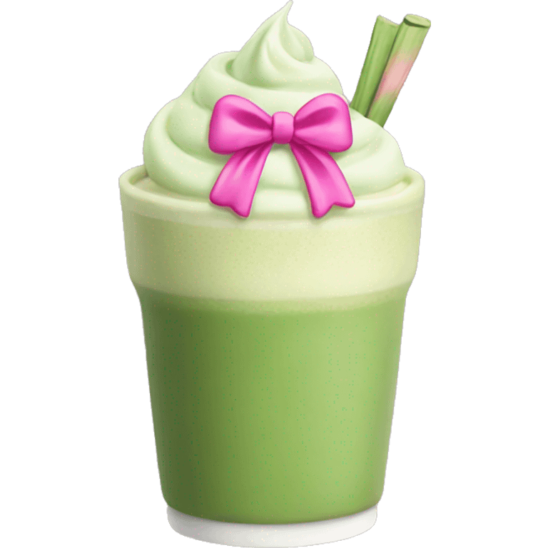 Matcha latte with pink bow emoji