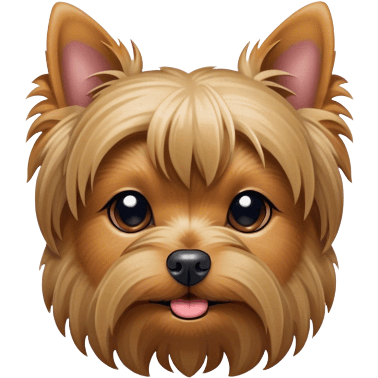 Cinematic Cute Yawning Yorkshire Terrier Portrait Emoji, Head tilted with a playful, drowsy expression and droopy, adorable eyes, featuring a soft, well-groomed fur in rich hues, simplified yet irresistibly endearing, highly detailed, glowing with a warm, cozy radiance, high shine, exuding a relaxed yet spunky charm, styled with a gentle, soft glowing outline, capturing the essence of a Yorkshire Terrier mid-yawn that seems as if it could cuddle right off the screen! emoji