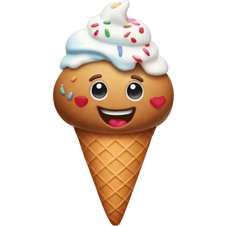 An icecream cone laughing emoji with a Cooke that’s smiling they are holding hands and cute the cookie is decorated like icing  emoji