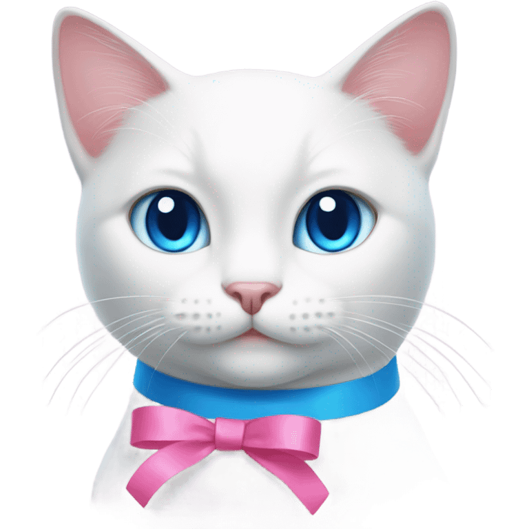 white cat with blue eyes and pink ribbon  emoji