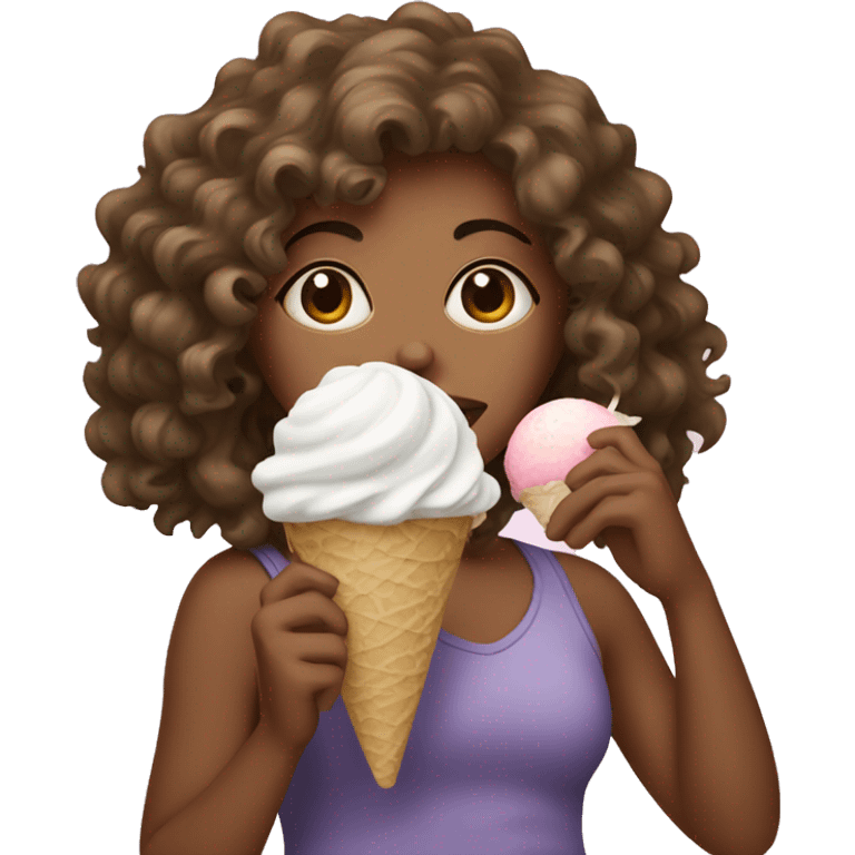 curly hair girl eating ice cream emoji