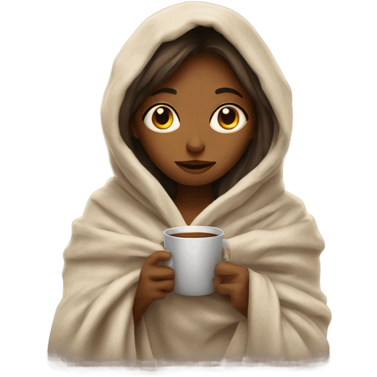 girl inside a blanket sipping coffee eyes closed emoji