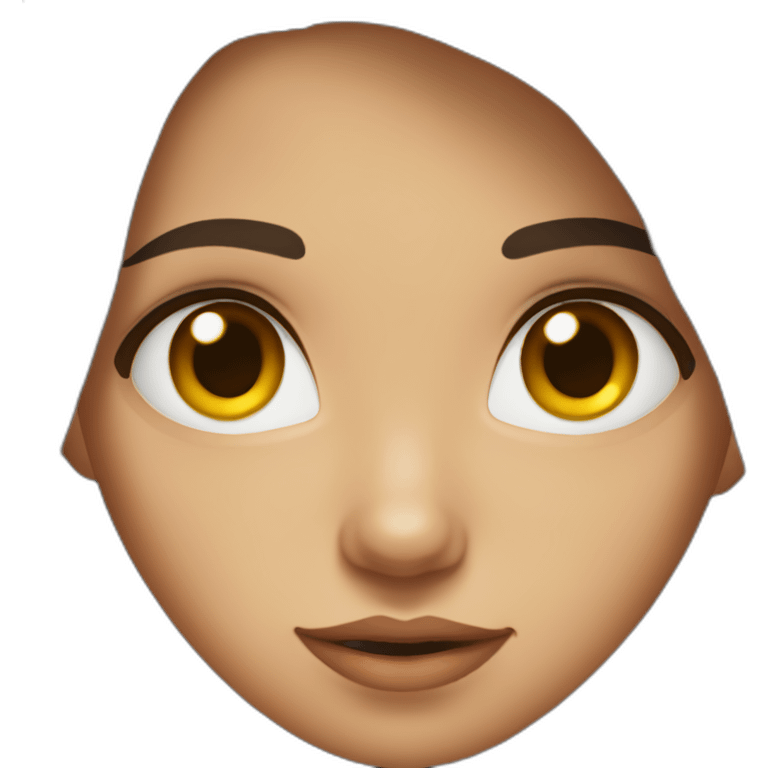 A girl with long dark brown hair, wearing a white shir, with brown eyes and slightly tanned emoji