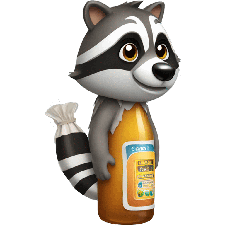 Bottle wearing a raccoon costume emoji