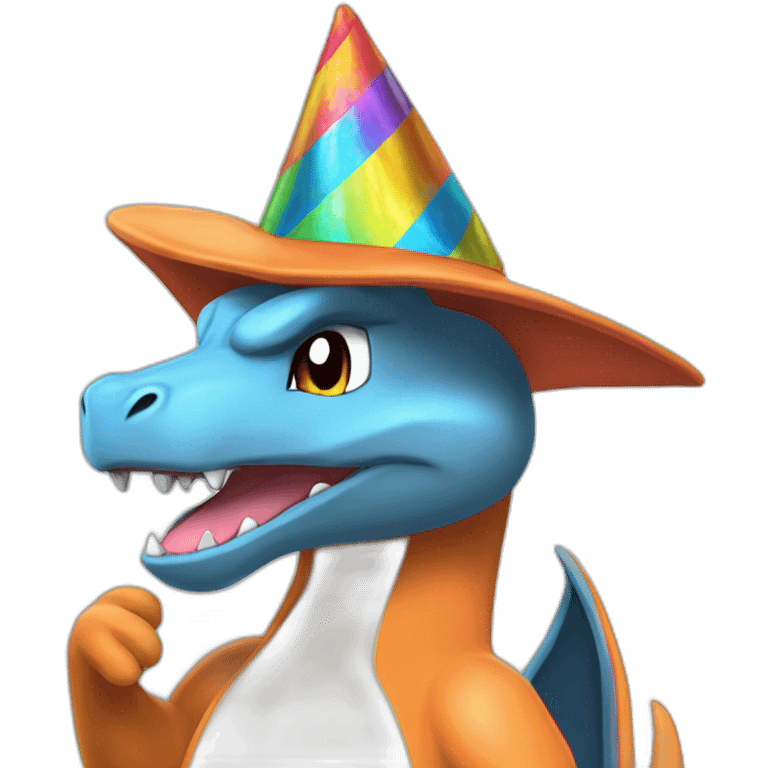 Charizard with a party hat￼ emoji