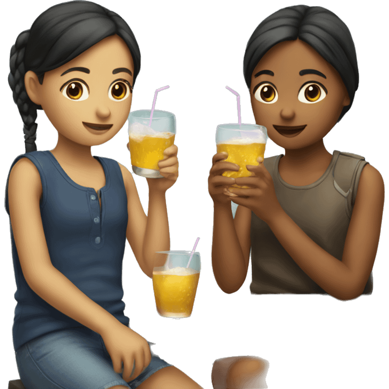 Two young girls drinking emoji