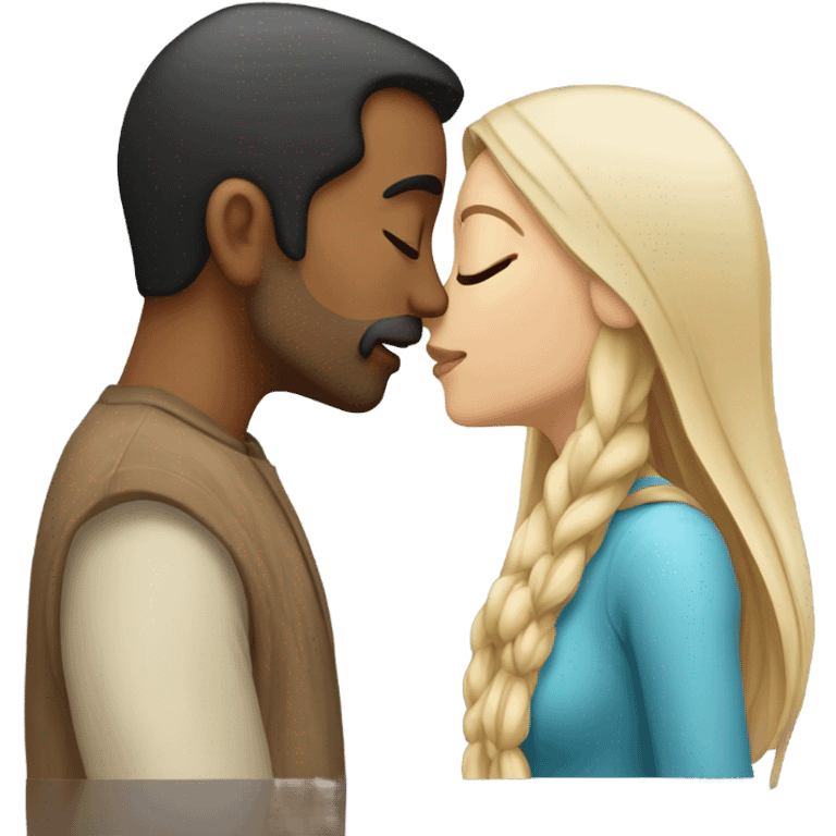 Indian man kissing white brunette girl emoji