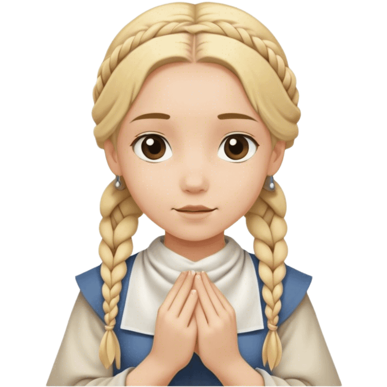 girl with blond braids holding a white handkerchief, medieval age emoji