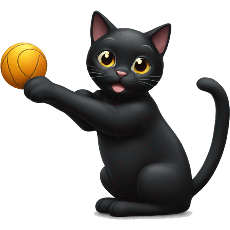 Black cat playing with a ball emoji