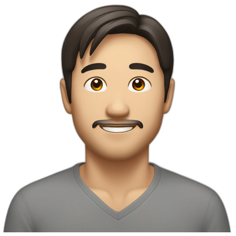 asian male early thirties short beard long brown hair happy expression emoji