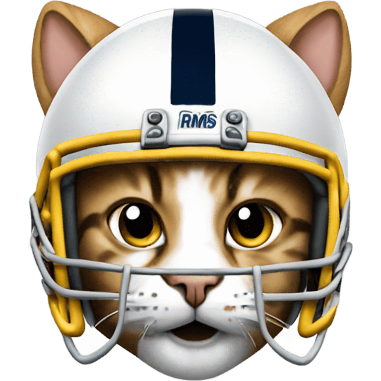 Tabby cat wearing rams football helmet emoji