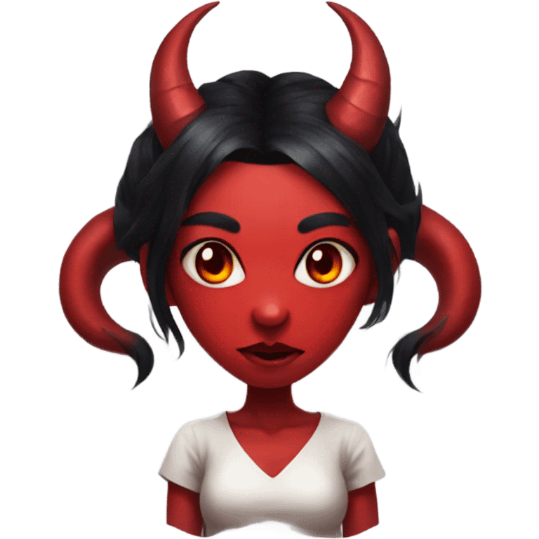 demon oni girl, red skin, black hair, portrait emoji