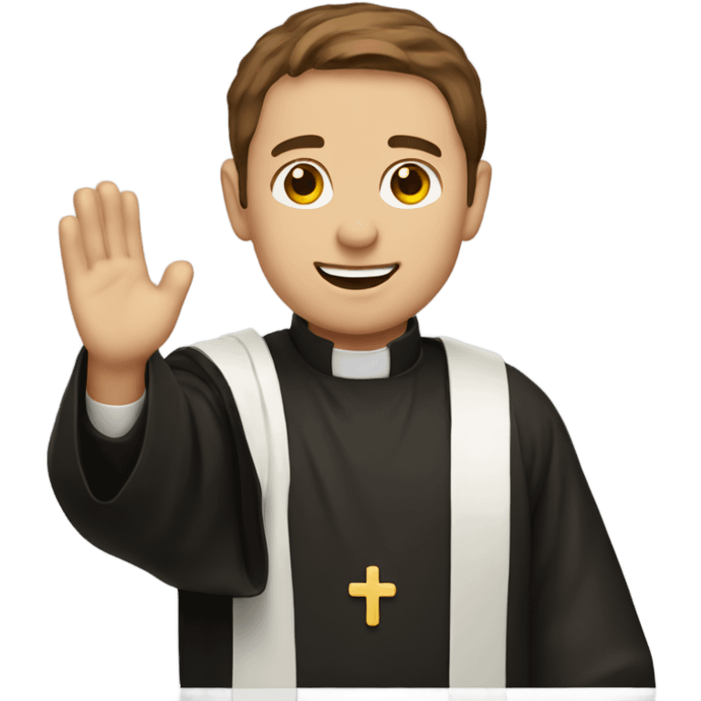 Priest with brown hair waving goodbye emoji